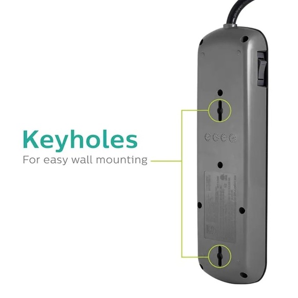 Philips 7-Outlet 2-USB 4ft. Surge Protector - Black - Picture 6 of 11